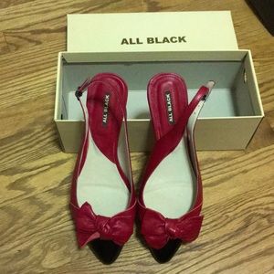 Red and Black Leather Slingbacks